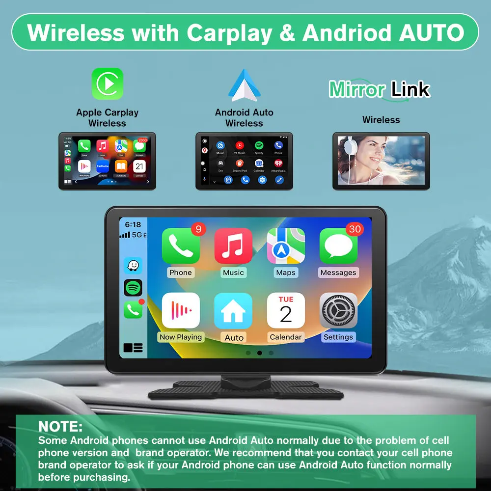 AWESAFE Android 13 9 Inch Touchscreen CarPlay Display with Bluetooth 5.0, 4K Dash Cam & 1080P Rear Camera – Compatible with CarPlay & Android Auto for Most Vehicles – Image 4