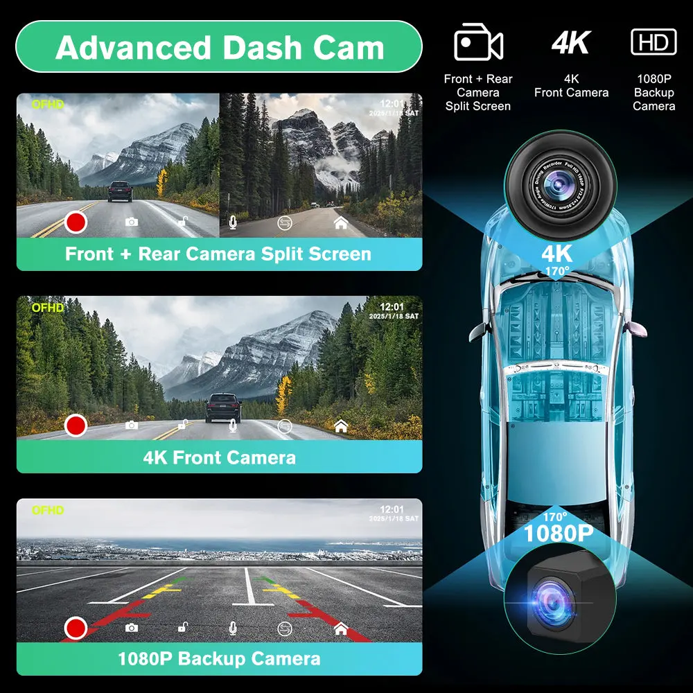 AWESAFE Android 13 9 Inch Touchscreen CarPlay Display with Bluetooth 5.0, 4K Dash Cam & 1080P Rear Camera – Compatible with CarPlay & Android Auto for Most Vehicles – Image 5