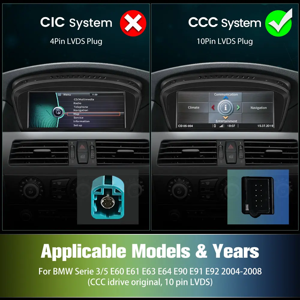 AWESAFE 8-Core 4G+64G Car Radio Stereo for BMW Serie 3/5 E60 E61 E63 E64 E90 E91 E92 CCC (2004-2008),8.8 Inch Android 13 Touch Screen Rdaio with Built-in Wireless CarPlay & Android Auto – Image 3