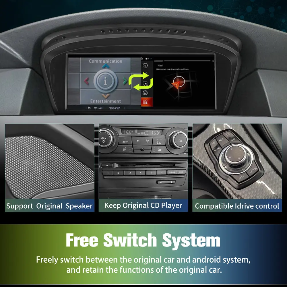 AWESAFE 8-Core 4G+64G Car Radio Stereo for BMW Serie 3/5 E60 E61 E63 E64 E90 E91 E92 CCC (2004-2008),8.8 Inch Android 13 Touch Screen Rdaio with Built-in Wireless CarPlay & Android Auto – Image 5