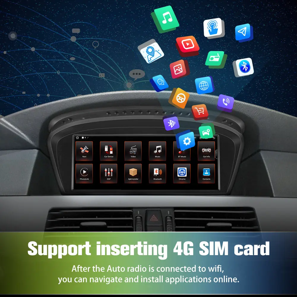 AWESAFE 8-Core 4G+64G Car Radio Stereo for BMW Serie 3/5 E60 E61 E63 E64 E90 E91 E92 CCC (2004-2008),8.8 Inch Android 13 Touch Screen Rdaio with Built-in Wireless CarPlay & Android Auto – Image 6