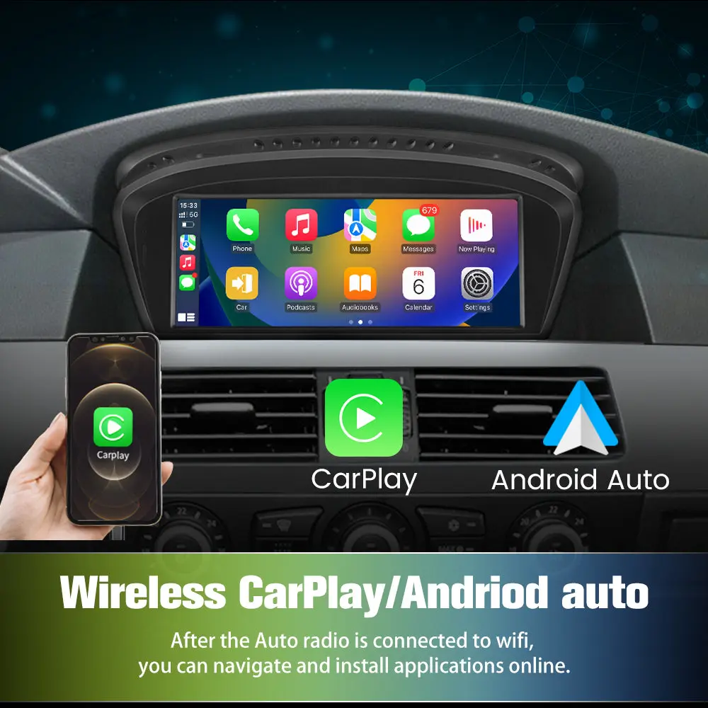 AWESAFE 8-Core 4G+64G Car Radio Stereo for BMW Serie 3/5 E60 E61 E63 E64 E90 E91 E92 CCC (2004-2008),8.8 Inch Android 13 Touch Screen Rdaio with Built-in Wireless CarPlay & Android Auto – Image 7