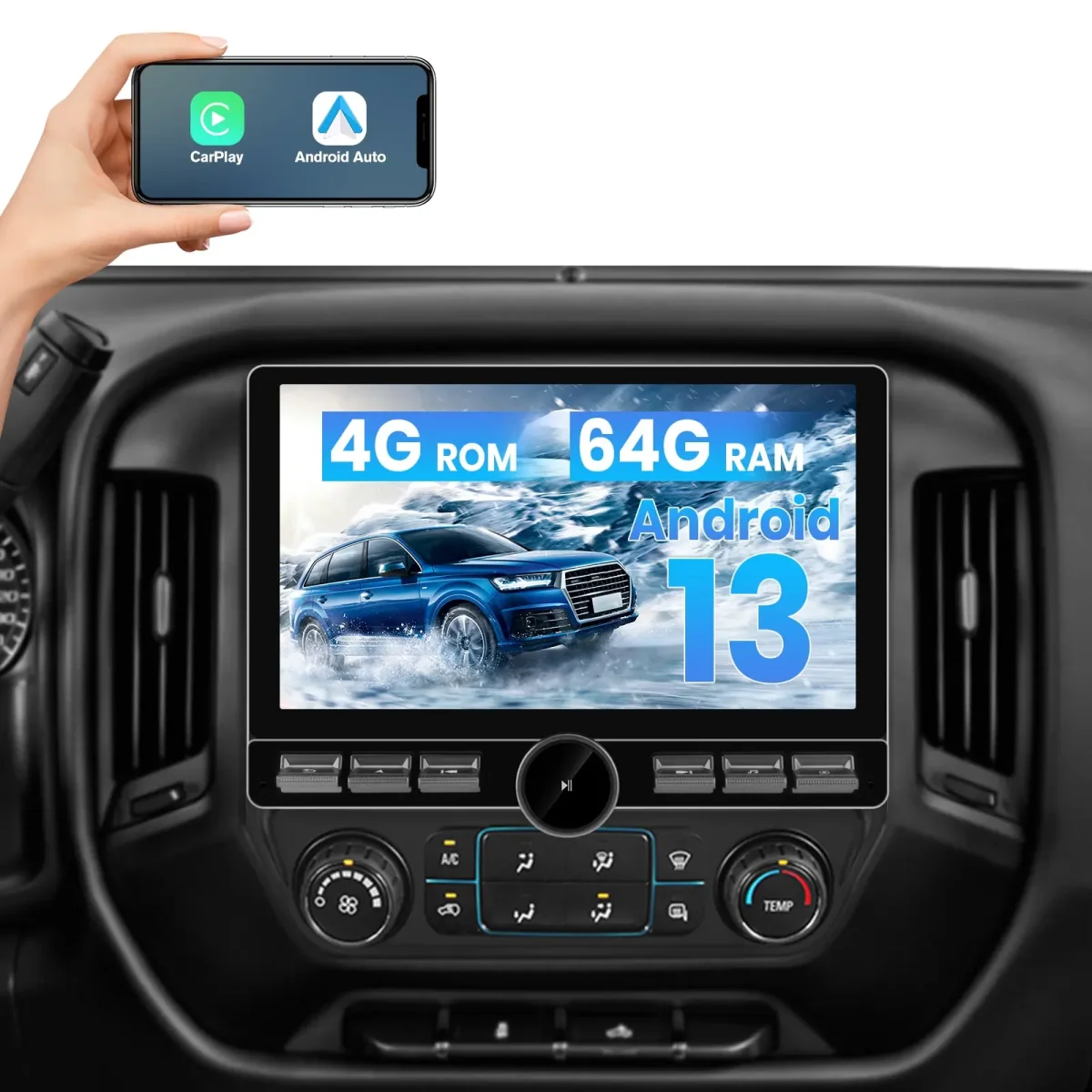 AWESAFE 13.1 Inch Touchscreen Android 13 Car Radio Stereo for Chevrolet Silverado 2014-2018,Qualcomm Chip,4GB+64G, with Backup Camera, Single Knob,Supports Dual Bluetooth,4G,Wireless CarPlay & Android Auto – Image 9