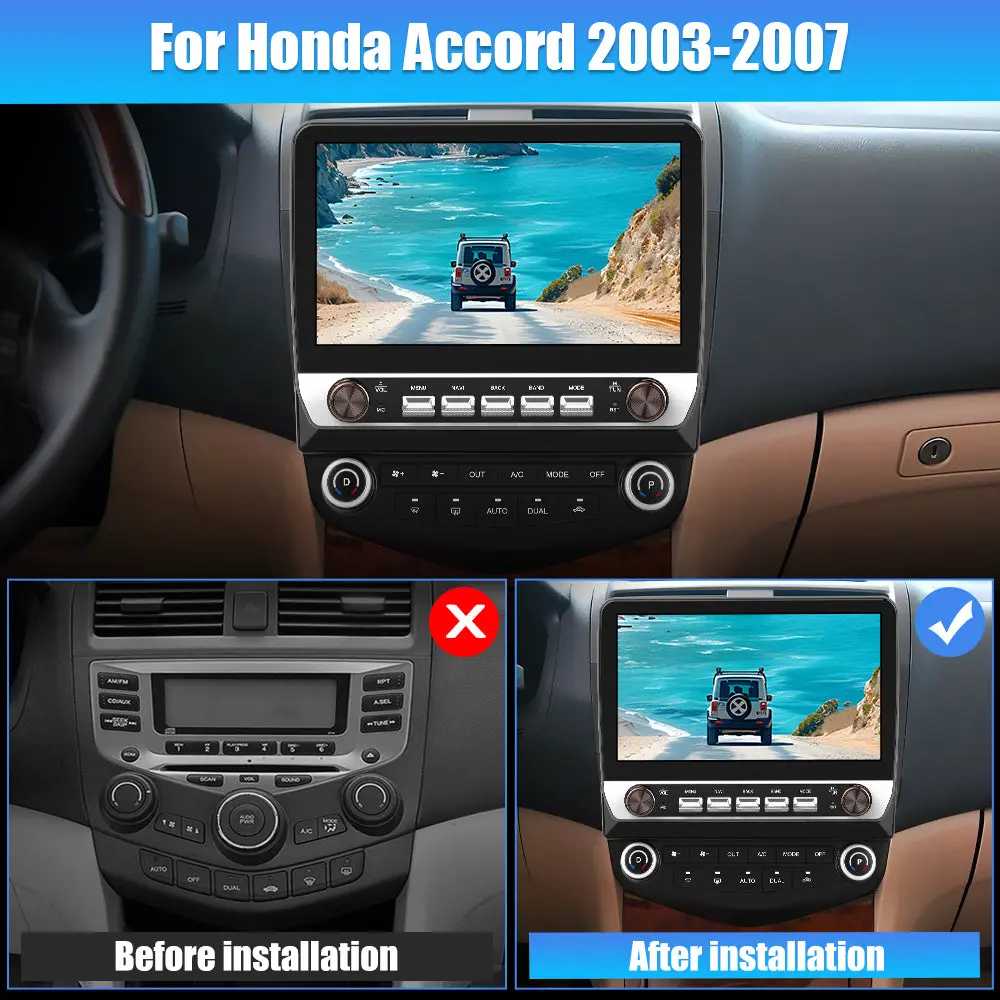 AWESAFE Android 13 Upgrated Car Radio Stereo with 10" Touchscreen for Honda Accord 2003-2007, Wireless CarPlay & Android Auto, Bluetooth, GPS, FM – Image 3