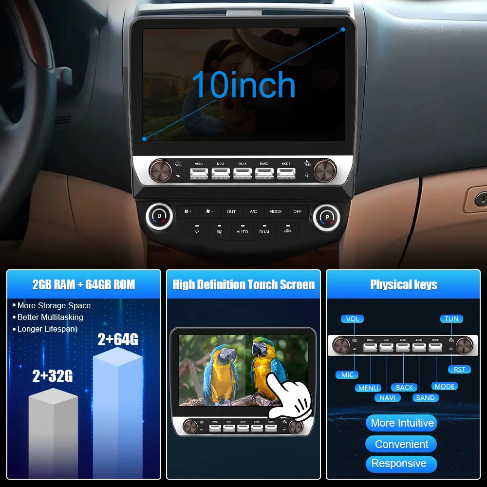 AWESAFE Android 13 Upgrated Car Radio Stereo with 10" Touchscreen for Honda Accord 2003-2007, Wireless CarPlay & Android Auto, Bluetooth, GPS, FM – Image 4