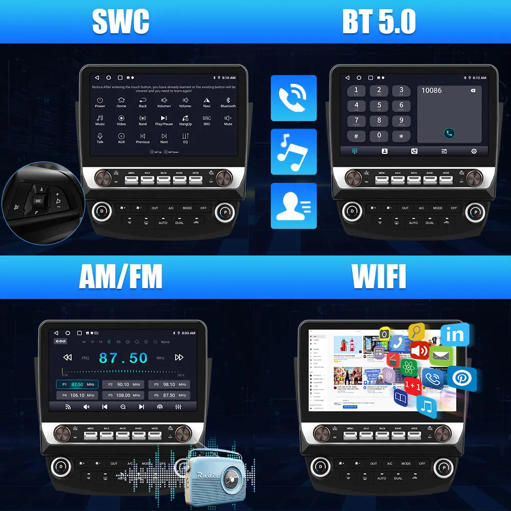 AWESAFE Android 13 Upgrated Car Radio Stereo with 10" Touchscreen for Honda Accord 2003-2007, Wireless CarPlay & Android Auto, Bluetooth, GPS, FM – Image 5