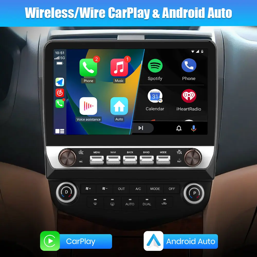 AWESAFE Android 13 Upgrated Car Radio Stereo with 10" Touchscreen for Honda Accord 2003-2007, Wireless CarPlay & Android Auto, Bluetooth, GPS, FM – Image 6