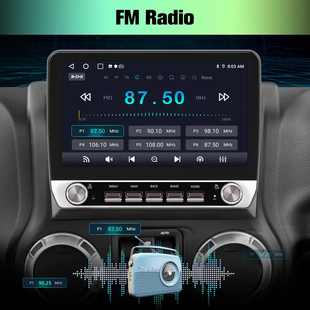 AWESAFE 10.1'' Android 13 Car Stereo 2G+64G Dual Knobs for Jeep Wrangler/Chrysler Sebring/Dodge Ram with Backup Camera,Bluetooth,FM , GPS, Wireless CarPlay & Android Auto – Image 6