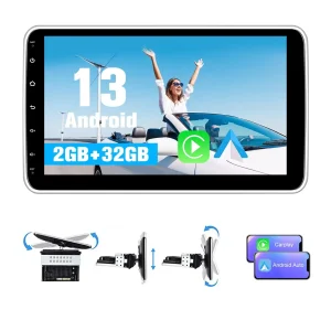AWESAFE Android 13 [2GB+32GB] Single Din Car Stereo 10.1 inch Rotatable Touch Screen,with Carplay & Android Auto/USB/WIFI/GPS/RDS