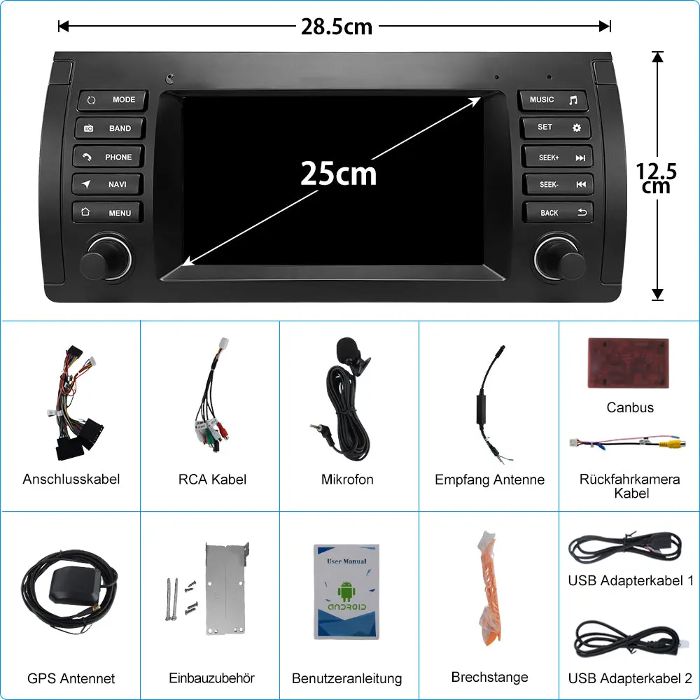 AWESAFE 7'' Android Autoradio für BMW E39 1 Din mit Navigation Carplay Android Auto unterstützt Bluetooth FM DAB+ WiFi USB – Image 7