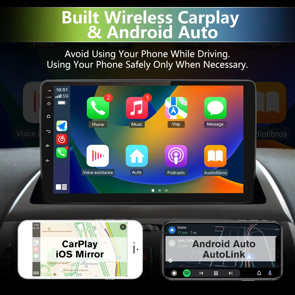 AWESAFE Car Stereo for BMW X3 E83 2004 2005 2006 2007 2008 2009 2010 2011 2012,Android 13 Upgrade 9 Inch Touch Screen Radio with Wireless Carplay Android Auto, Support Bluetooth WiFi GPS Navigation – Image 4