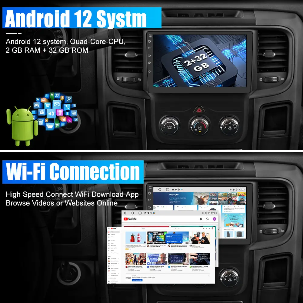 AWESAFE 2+64G Android 13 Car Stereo for Dodge RAM 1500 2500 3500 2013 2014 2015 2016 2017 2018, Android Touch Screen Radio Replacement with Wireless CarPlay Android Auto - (Only fit Manual AC) – Image 6