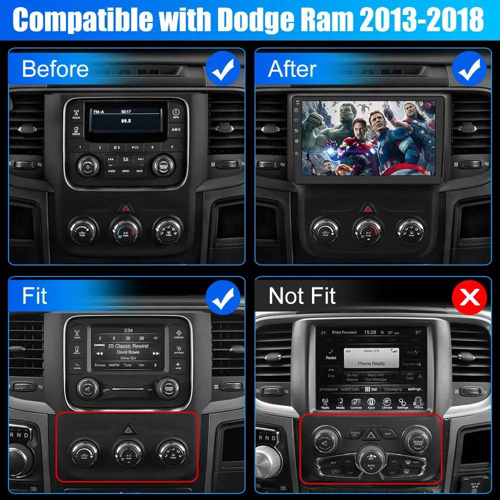 AWESAFE 2+64G Android 13 Car Stereo for Dodge RAM 1500 2500 3500 2013 2014 2015 2016 2017 2018, Android Touch Screen Radio Replacement with Wireless CarPlay Android Auto - (Only fit Manual AC) – Image 3