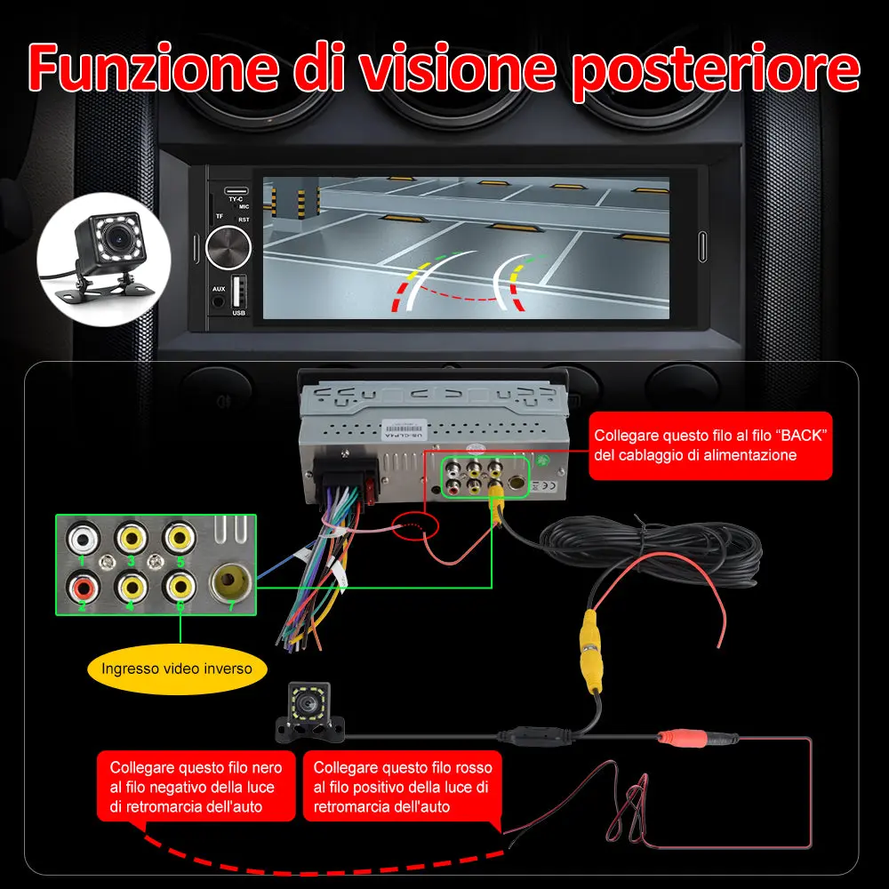 AWESAFE CarPlay & Android Auto Autoradio Screen 1 DIN Bluetooth 5.0, con schermo 6,36 pollici Touchscreen Lettore, Mirror Link/RDS FM Radio/USB/Type-C/Microfono/Telecamera di backup/MP5 Radio – Image 7