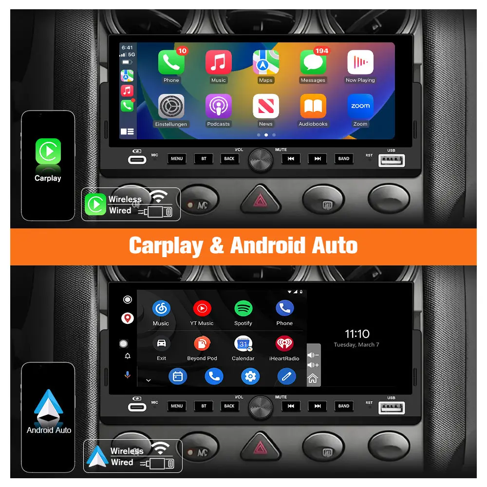 AWESAFE Autoradio 1 DIN avec Écran Tactile HD 6,86 pouces,CarPlay & Android Auto sans Fil Bluetooth FM USB Compatible Caméra de Recul – Image 4