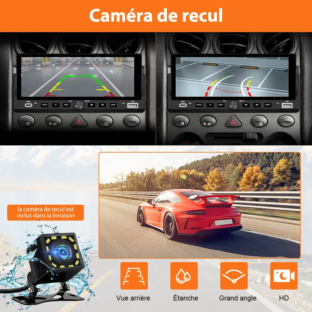 AWESAFE Autoradio 1 DIN avec Écran Tactile HD 6,86 pouces,CarPlay & Android Auto sans Fil Bluetooth FM USB Compatible Caméra de Recul – Image 7