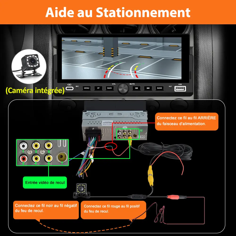 AWESAFE Autoradio 1 DIN avec Écran Tactile HD 6,86 pouces,CarPlay & Android Auto sans Fil Bluetooth FM USB Compatible Caméra de Recul – Image 8