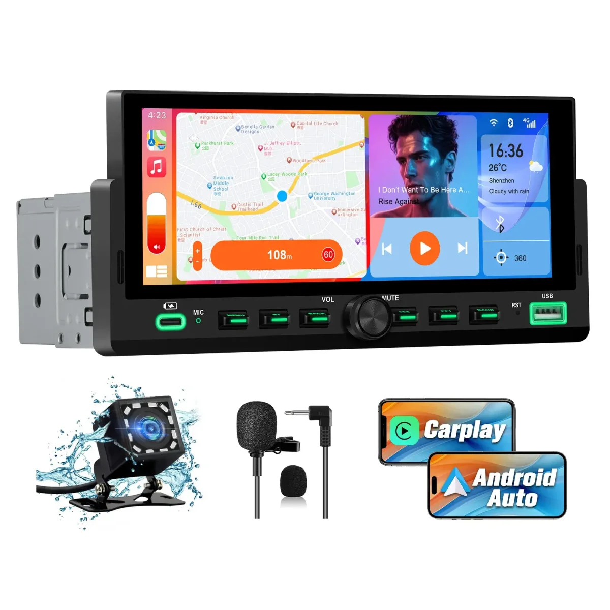 AWESAFE Autoradio 1 DIN avec Écran Tactile HD 6,86" ,CarPlay & Android Auto sans Fil Bluetooth FM Caméra et microphone – Image 2