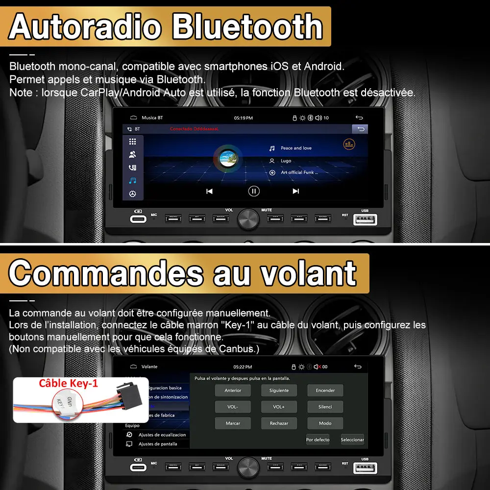 AWESAFE Autoradio 1 DIN avec Écran Tactile HD 6,86" ,CarPlay & Android Auto sans Fil Bluetooth FM Caméra et microphone – Image 5