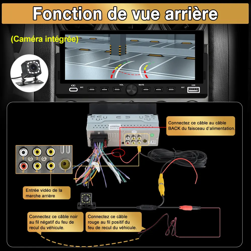 AWESAFE Autoradio 1 DIN avec Écran Tactile HD 6,86" ,CarPlay & Android Auto sans Fil Bluetooth FM Caméra et microphone – Image 7