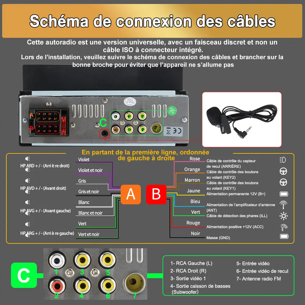 AWESAFE Autoradio 1 DIN avec Écran Tactile HD 6,86" ,CarPlay & Android Auto sans Fil Bluetooth FM Caméra et microphone – Image 8