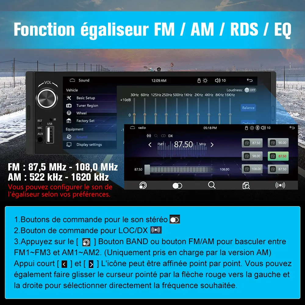AWESAFE Autoradio 1DIN avec écran tactile 6,36 pouces, A-pple CarPlay sans fil, Android Auto sans fil, Mirror Link, Bluetooth, transmetteur FM, caméra de recul et microphone intégré pour voiture – Image 5