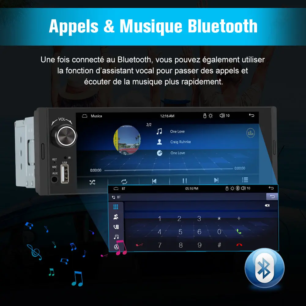 AWESAFE Autoradio 1DIN avec écran tactile 6,36 pouces, A-pple CarPlay sans fil, Android Auto sans fil, Mirror Link, Bluetooth, transmetteur FM, caméra de recul et microphone intégré pour voiture – Image 6