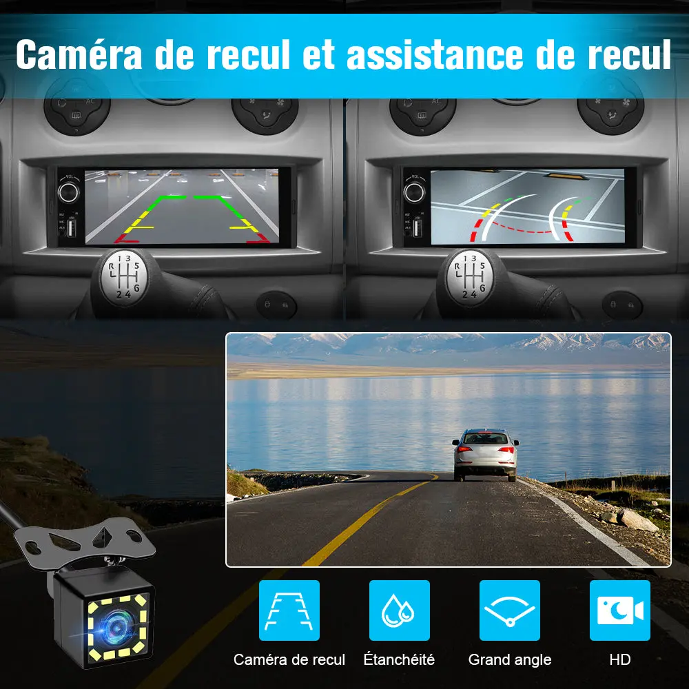 AWESAFE Autoradio 1DIN avec écran tactile 6,36 pouces, A-pple CarPlay sans fil, Android Auto sans fil, Mirror Link, Bluetooth, transmetteur FM, caméra de recul et microphone intégré pour voiture – Image 8