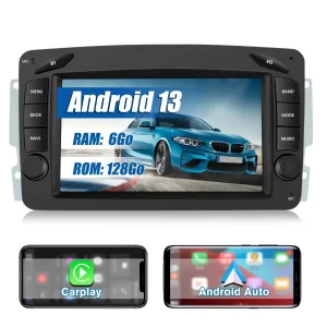 AWESAFE 8 Cœurs Autoradio 7 pouces Android 13 6+128 Go avec Bluetooth/DSP/GPS/Android Auto & CarPlay sans fil - pour Pour Mercedes-Benz Clase C W203/S203 & Clase CLK W209/C209