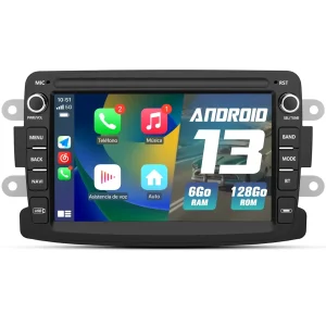 AWESAFE 8 Cœurs Autoradio 7 pouces Android 13 6+128 Go avec Bluetooth/DSP/GPS/Android Auto & CarPlay sans fil - pour Renault Duster/Lodgy/Sandero/Captur/Logan/Symbol/Dokker