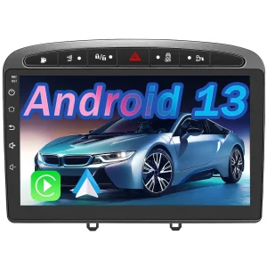 AWESAFE 8 Cœurs Autoradio 9 pouces Android 13 4G,6+128Go avec Bluetooth/DSP/Andriod Auto & CarPlay sans fil - pour Peugeot 308/408(2007-2013)