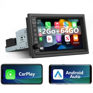 AWESAFE 1 DIN Android Autoradio 2G+64G avec Écran Tactile de 7 Pouces, Bluetooth, 4G, GPS, Radio FM, Autolink & Airplay, CarPlay et Android Auto