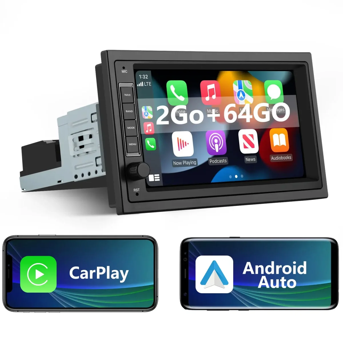 AWESAFE 1 DIN Android Autoradio 2G+64G avec Écran Tactile de 7 Pouces, Bluetooth, 4G, GPS, Radio FM, Autolink & Airplay, CarPlay et Android Auto – Image 2