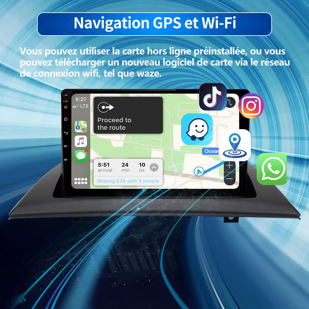 AWESAFE 9 Pouces 2G+32G Autoradio Android 13 avec Carplay&Android Auto/ Bluetooth/WiFi/ FM/RDS,Compatible avec la Commande au Volant d'origine pour BMW X3 E83 2004-2012 – Image 3