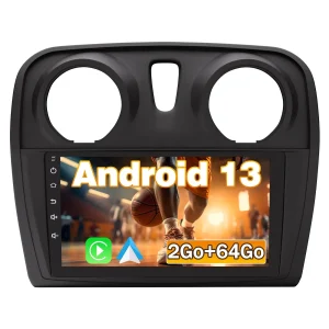 AWESAFE Autoradio Android 13 9 Pouces pour Renault Dacia Sandero 2 B52 (2014-2019), GPS Navigation, 2+64Go, Mirror Link, FM, Bluetooth, USB, WIFI, Carplay Android Auto, Aide Stationnement, Commandes Volant