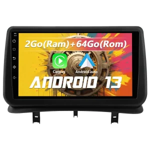 AWESAFE Autoradio Android 9 pouces 2 Go + 64 Go pour Renault Clio 3 (2005-2014) avec Bluetooth, GPS, DSP, Android Auto et Carplay sans fil