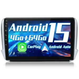 AWESAFE Autoradio Bluetooth Android 15 pour Peugeot 208/2008 (2012-2018) [4Go+64Go] avec Carplay Android Auto 10.1 PoucesÉcran Tactile Radio 4G Wi-FI/Commande au Volant/Aide au Parking/GPS NAVI