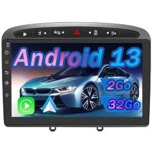 AWESAFE Autoradio Carplay pour Peugeot 308/408(2007-2013) 9 Pouces,Android 13 [2Go+32Go] avec GPS Android Auto WiFi DSP FM Commande au Volant/Bluetooth/Aide au Stationnement-Gris