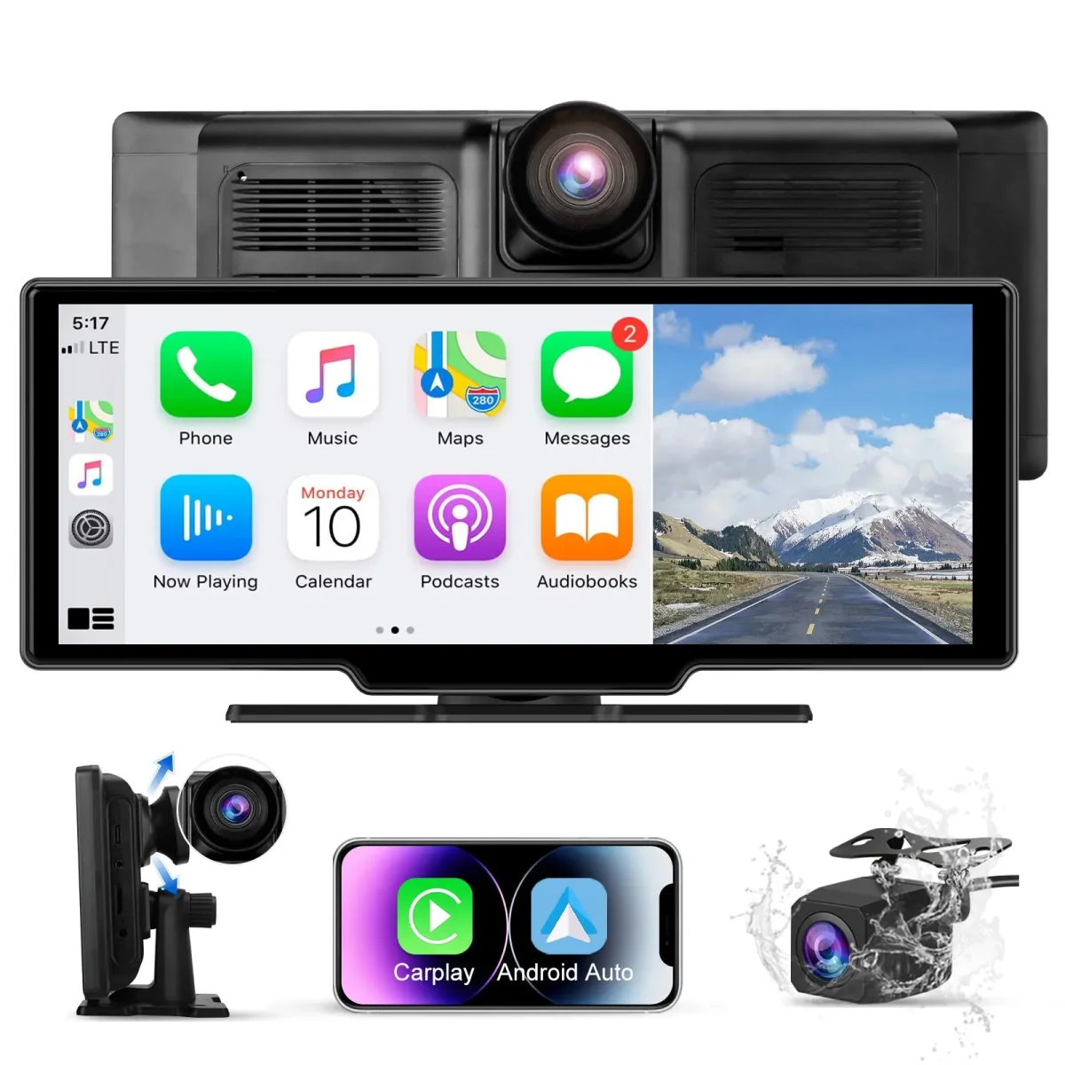 AWESAFE Autoradio Wireless CarPlay e Android Auto, Schermo 10,26 Pollici Touchscreen,4K Dashcam Anteriore e 1080P Posteriore Bluetooth con Navigatore GPS, Mirror Link, Assistente Vocale, AUX, FM