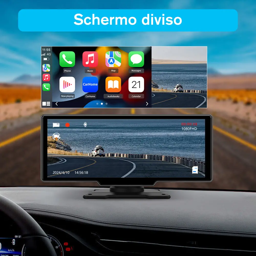 AWESAFE Autoradio Wireless CarPlay e Android Auto, Schermo 10,26 Pollici Touchscreen,4K Dashcam Anteriore e 1080P Posteriore Bluetooth con Navigatore GPS, Mirror Link, Assistente Vocale, AUX, FM – Image 4