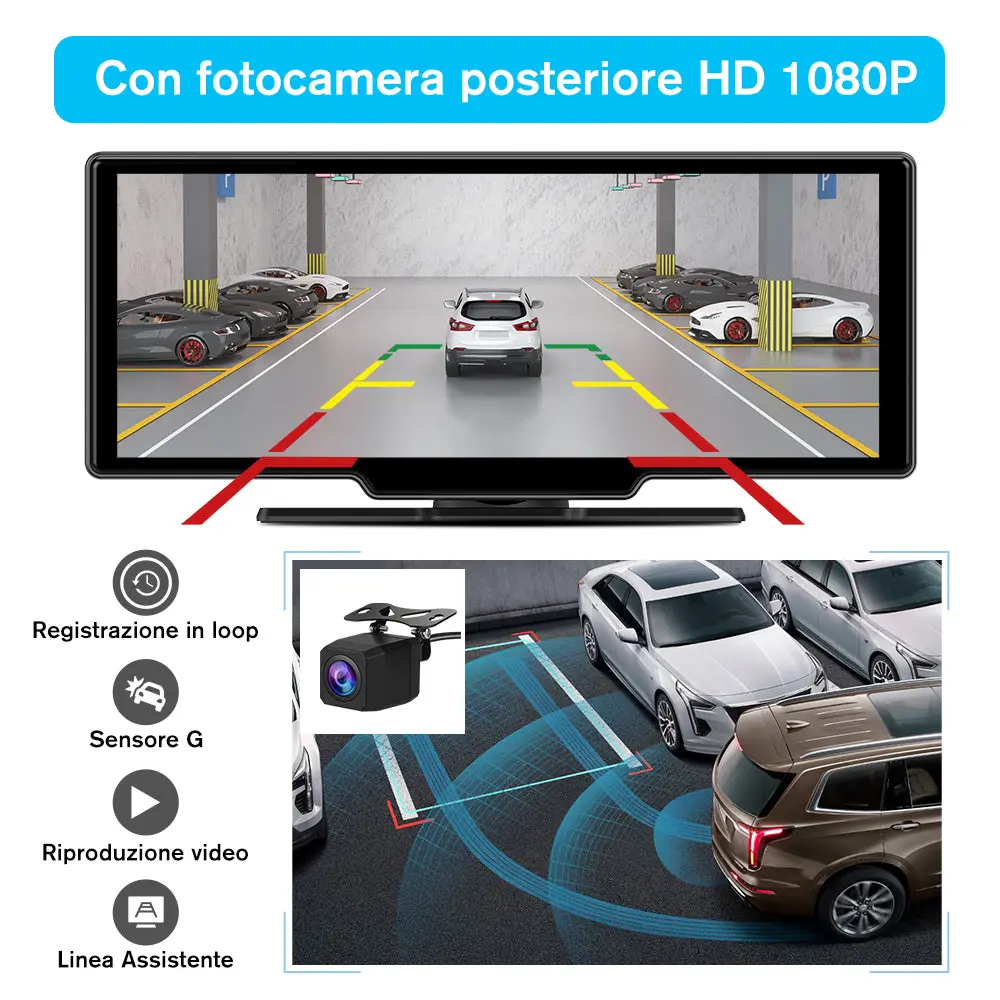 AWESAFE Autoradio Wireless CarPlay e Android Auto, Schermo 10,26 Pollici Touchscreen,4K Dashcam Anteriore e 1080P Posteriore Bluetooth con Navigatore GPS, Mirror Link, Assistente Vocale, AUX, FM – Image 7