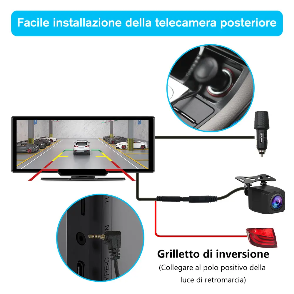 AWESAFE Autoradio Wireless CarPlay e Android Auto, Schermo 10,26 Pollici Touchscreen,4K Dashcam Anteriore e 1080P Posteriore Bluetooth con Navigatore GPS, Mirror Link, Assistente Vocale, AUX, FM – Image 9