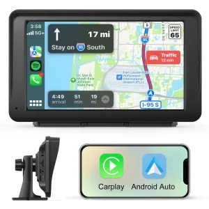 AWESAFE Autoradio avec écran tactile 7 pouces, CarPlay et Android Auto sans fil, Bluetooth, GPS, Mirror Link, assistant vocal, entrée AUX et radio FM pour voiture