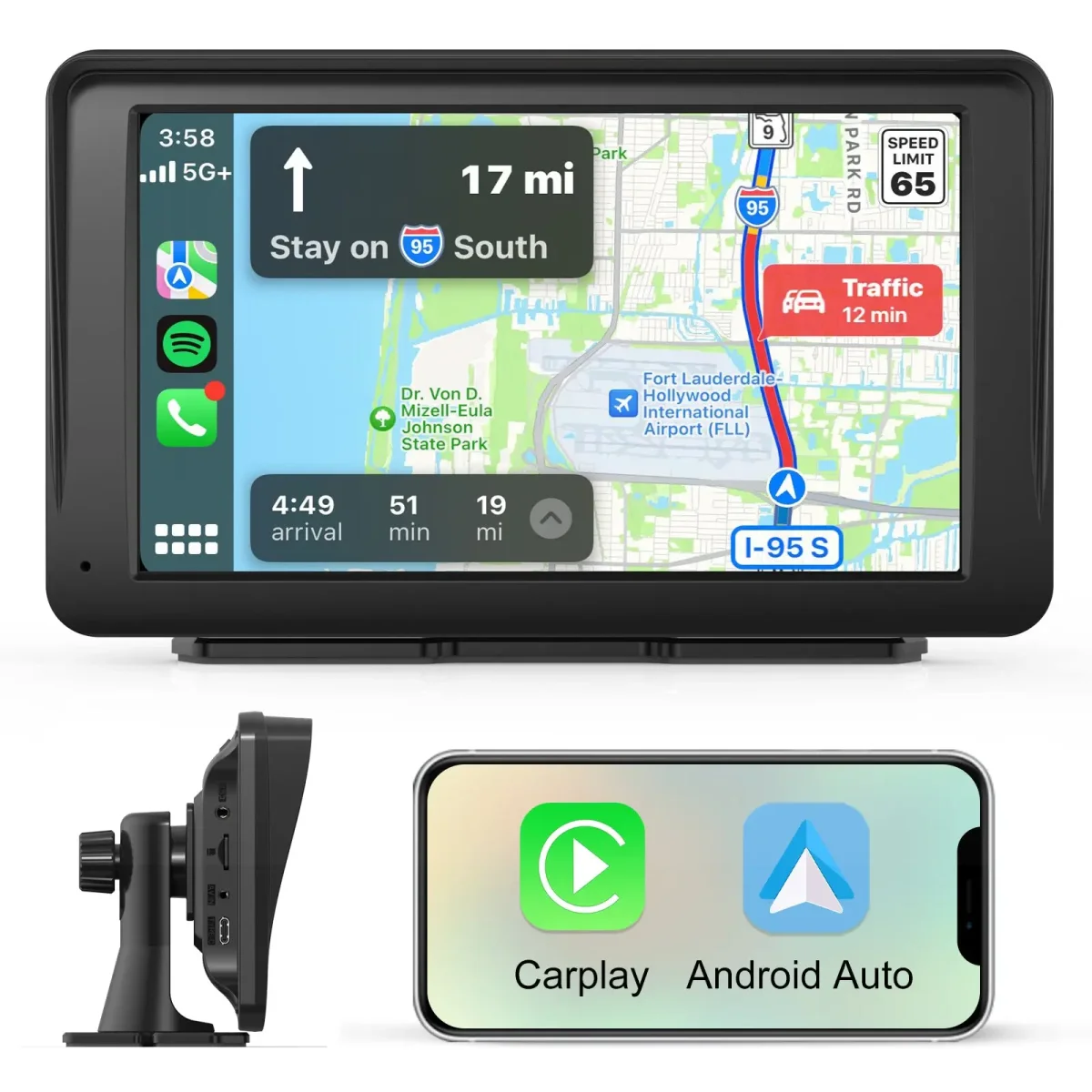 AWESAFE Autoradio avec écran tactile 7 pouces, CarPlay et Android Auto sans fil, Bluetooth, GPS, Mirror Link, assistant vocal, entrée AUX et radio FM pour voiture – Image 2