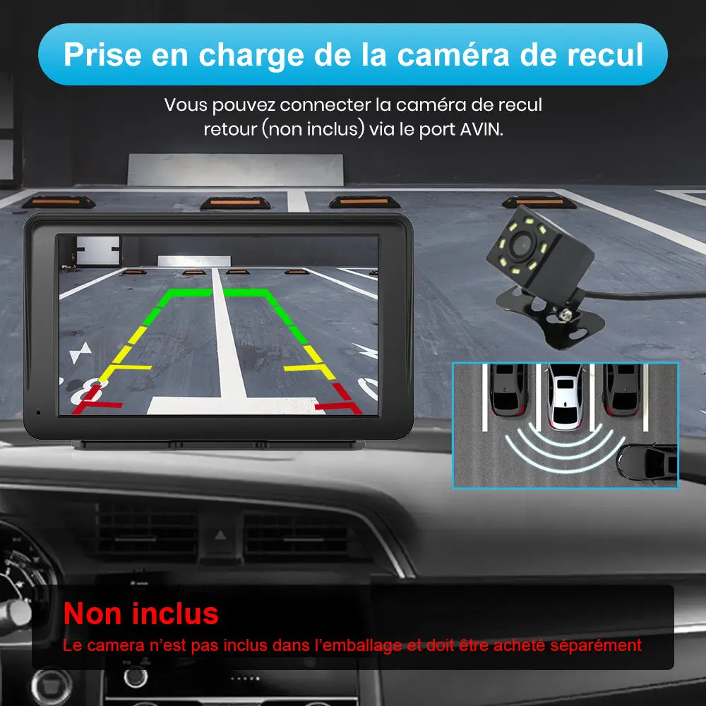 AWESAFE Autoradio avec écran tactile 7 pouces, CarPlay et Android Auto sans fil, Bluetooth, GPS, Mirror Link, assistant vocal, entrée AUX et radio FM pour voiture – Image 5