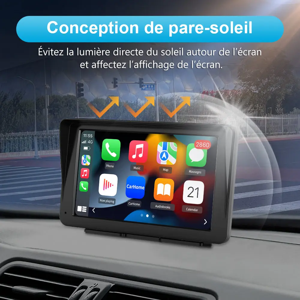 AWESAFE Autoradio avec écran tactile 7 pouces, CarPlay et Android Auto sans fil, Bluetooth, GPS, Mirror Link, assistant vocal, entrée AUX et radio FM pour voiture – Image 6