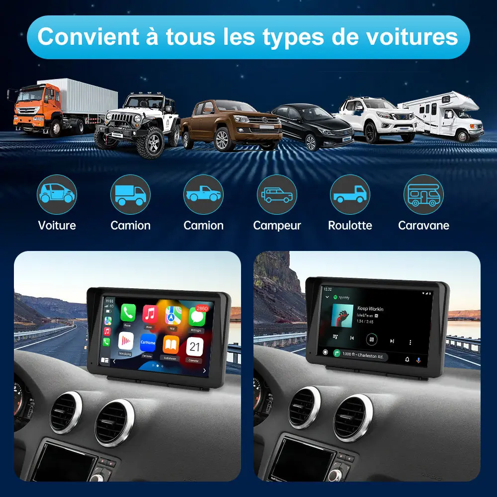 AWESAFE Autoradio avec écran tactile 7 pouces, CarPlay et Android Auto sans fil, Bluetooth, GPS, Mirror Link, assistant vocal, entrée AUX et radio FM pour voiture – Image 7