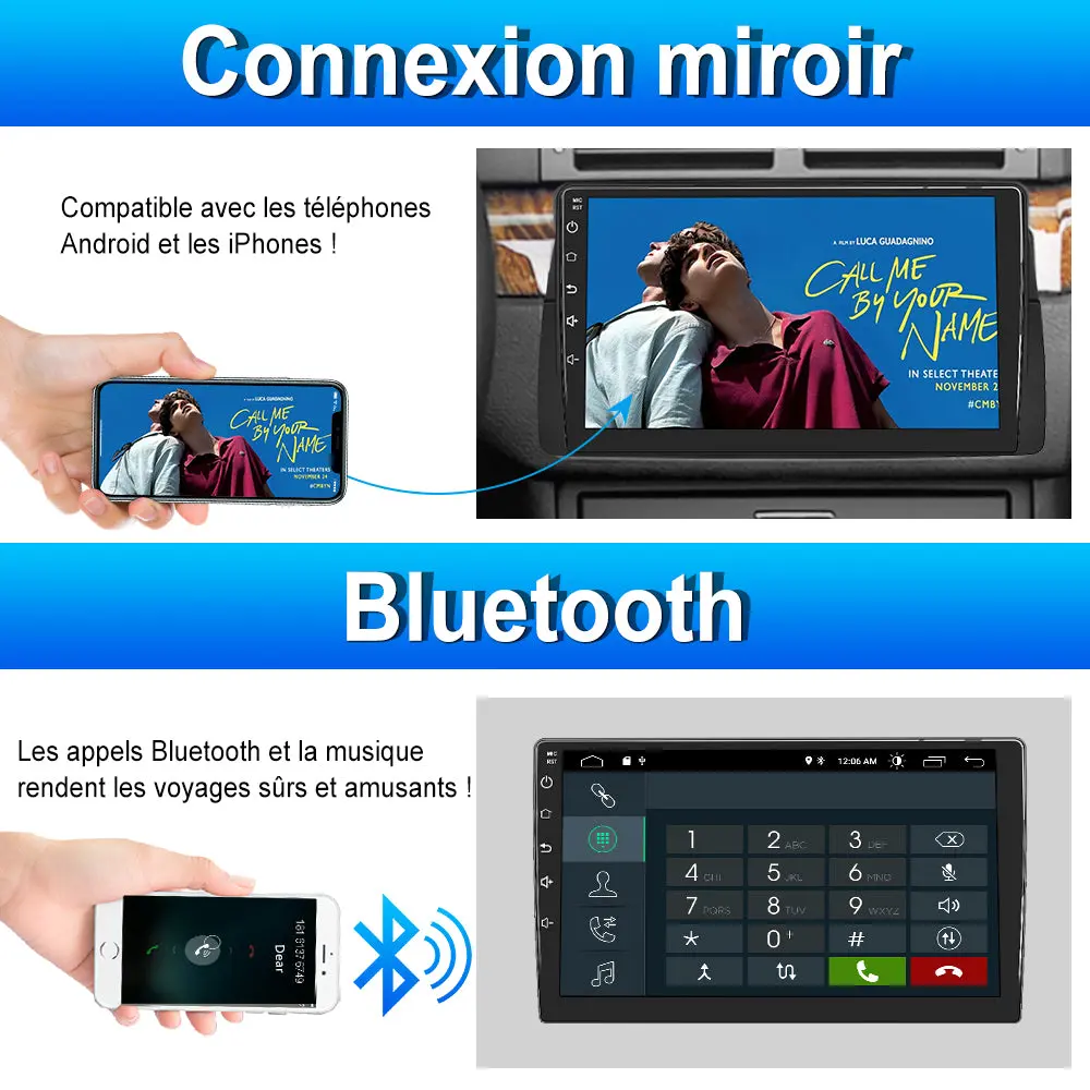 AWESAFE Autoradio pour BMW E46 Système Android 12 Écran Tactile HD 9" Carplay et Android Auto Navigation GPS RDS Bluetooth WiFi Commande au Volant 2 Go + 32 Go – Image 7