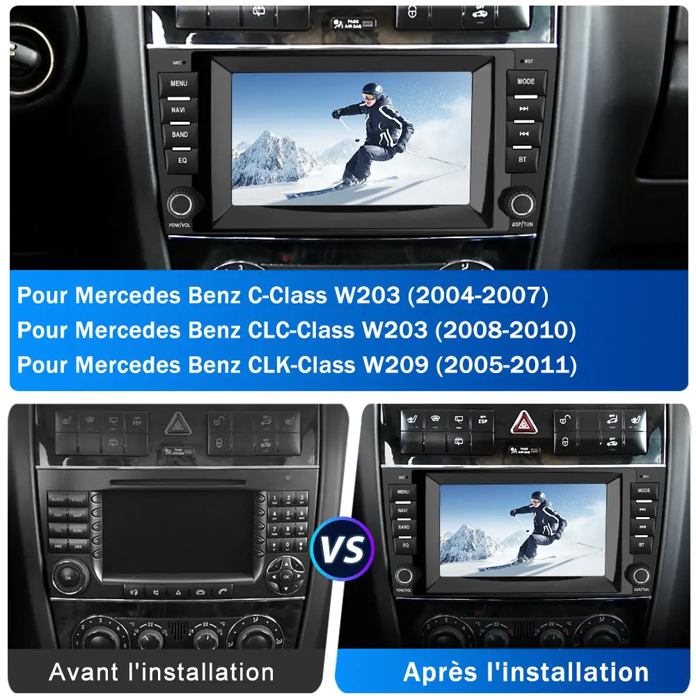 AWESAFE Autoradio pour Mercedes Classe C W203 (2004-2007), CLC W203 (2008-2010) & CLK W209 (2005-2011) - 8" 2+32GB Android 13 avec Bluetooth, sans fil Android Auto & CarPlay – Image 3