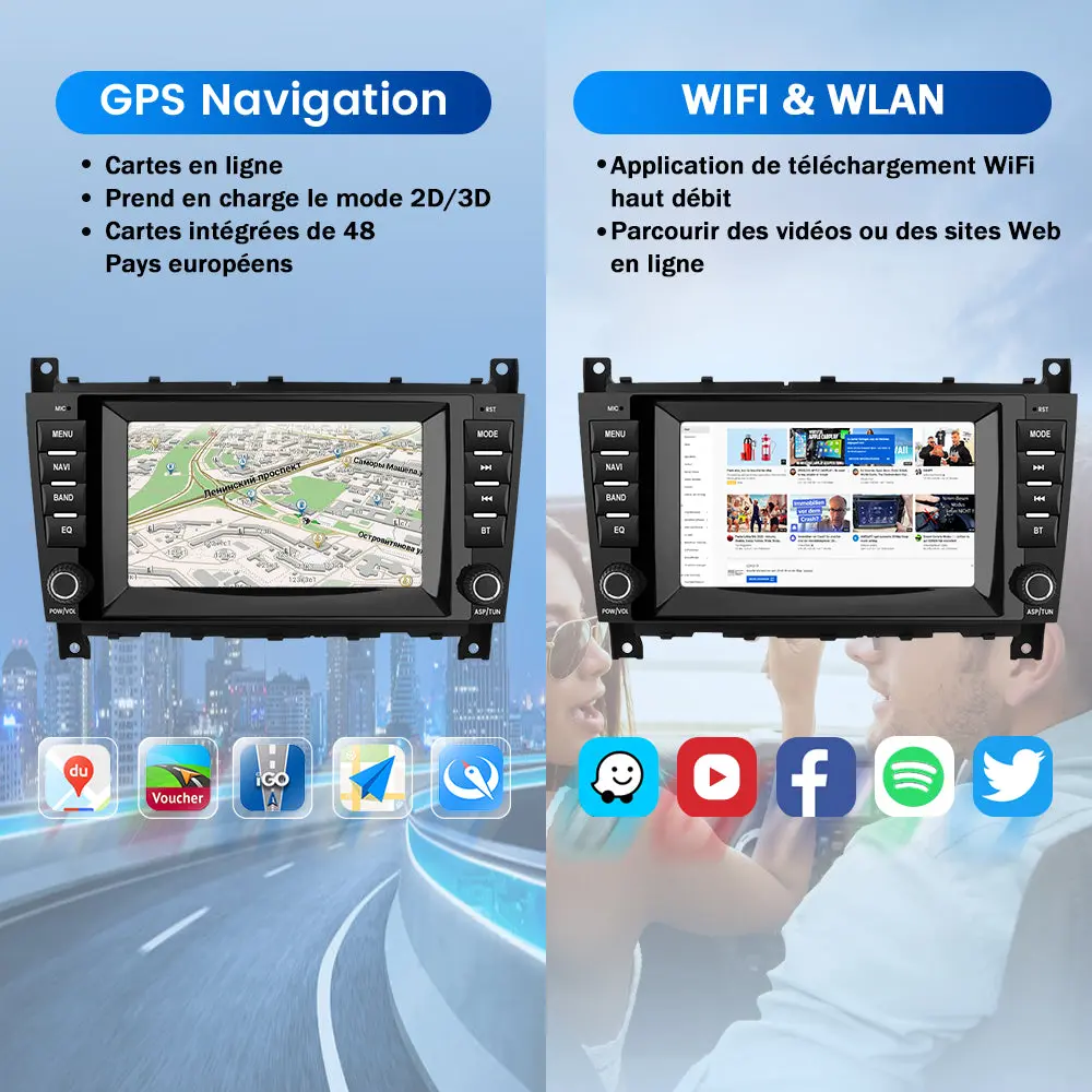 AWESAFE Autoradio pour Mercedes Classe C W203 (2004-2007), CLC W203 (2008-2010) & CLK W209 (2005-2011) - 8" 2+32GB Android 13 avec Bluetooth, sans fil Android Auto & CarPlay – Image 4